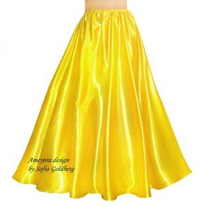 Yellow Satin Maxi Skirt, long, with elastic waist. Size S. Ameynra design. New